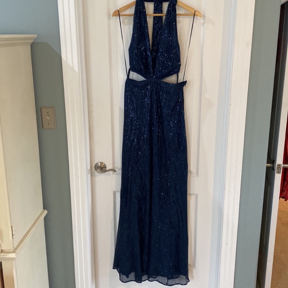 Ramy Brook Selena Sequin Maxi Dress Size 10 NWT Navy Cut Out Halter Gown Formal - Picture 8 of 13